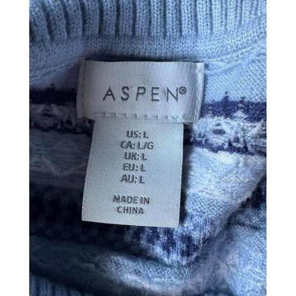 Aspen Woman's Sz L Blue White Fair Isle Mock Neck Sweater Ski Winter Outdoor - Picture 5 of 7
